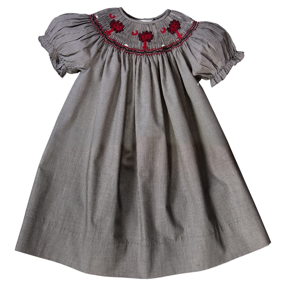 Rosalina Maroon Palmetto Black Gingham Smocked Bishop - Worn once 9 M